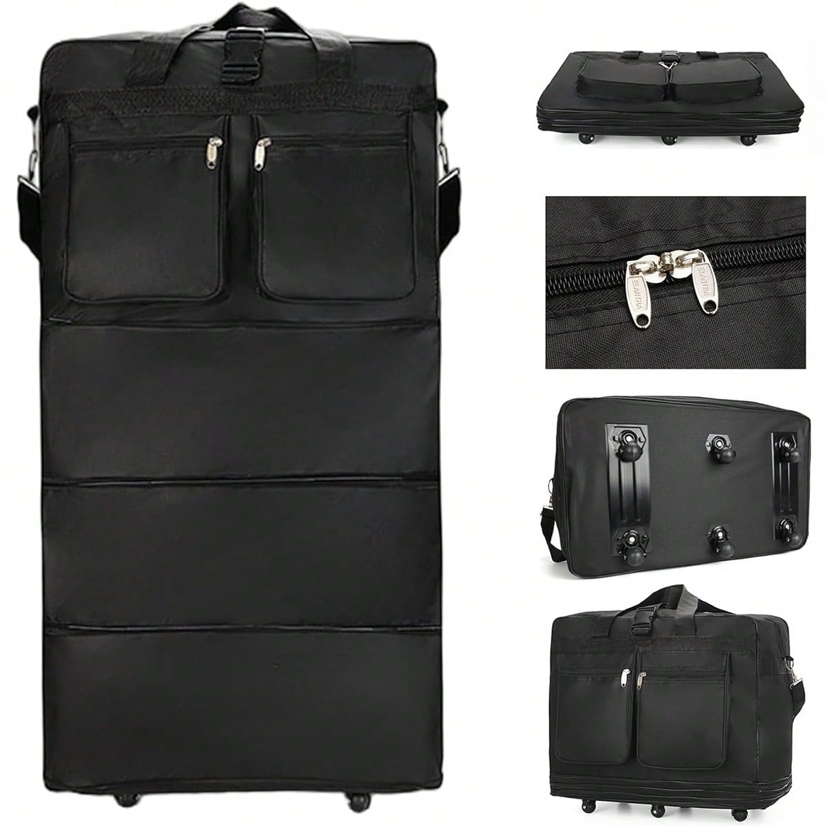 حقيبة سفر سوداء بعجلات، قابلة  - مراجعة Foldable Rolling Luggage Bag وسعره